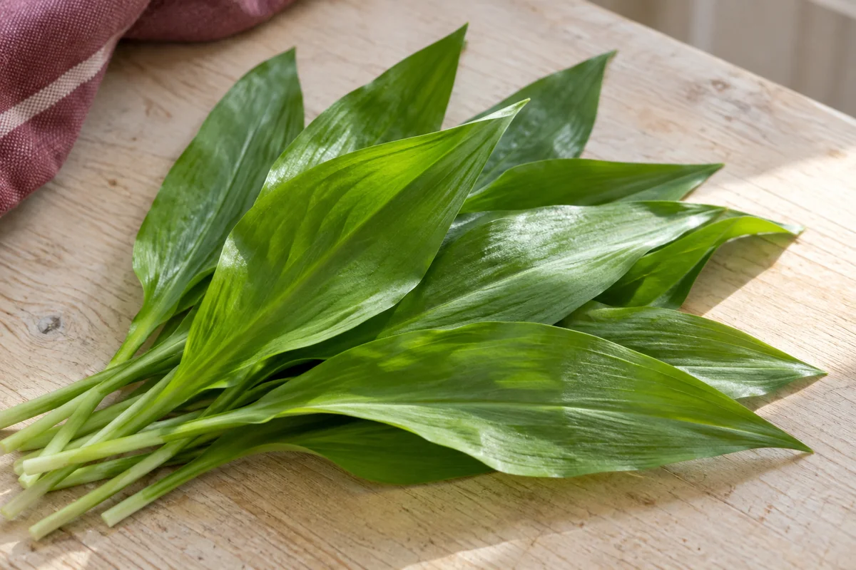 Široki zeleni listovi sremuša, Allium ursinum