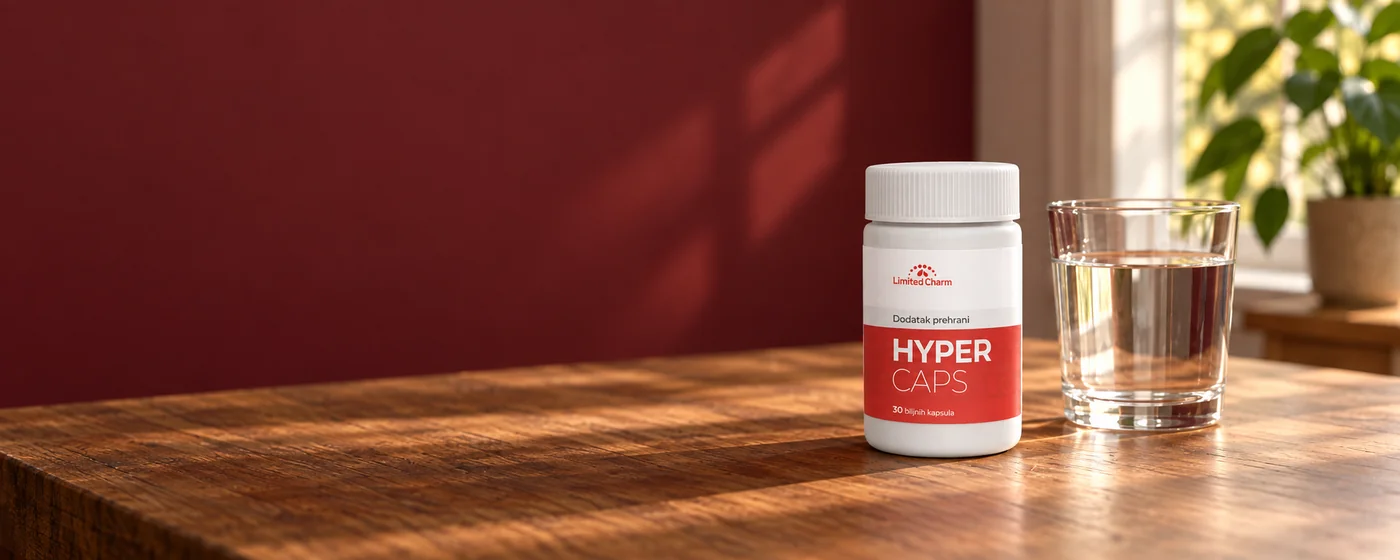 HyperCaps na drvenom stolu u domu